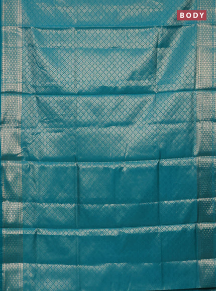 Semi soft silk saree teal blue with allover zari woven brocade weaves -Without blouse