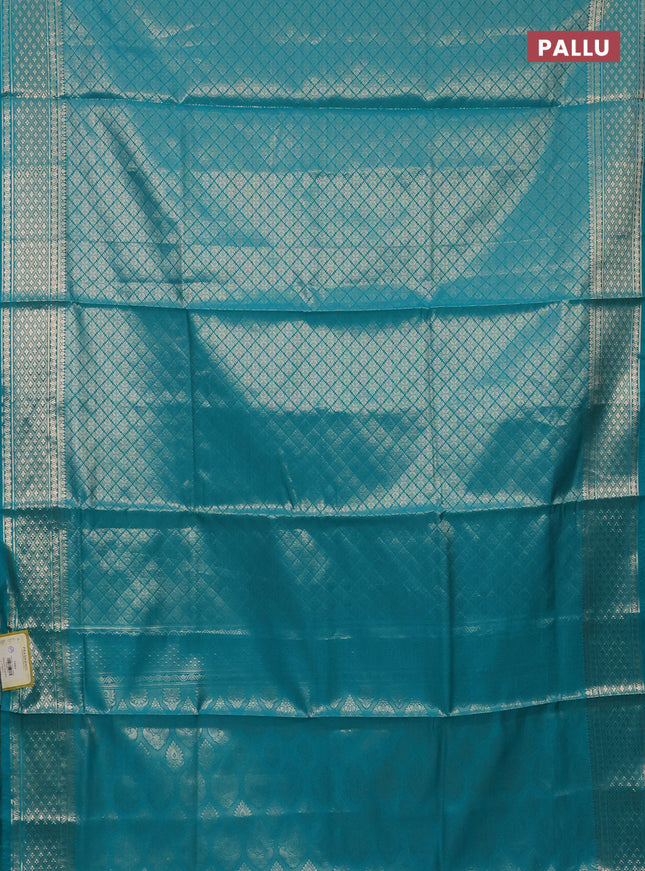Semi soft silk saree teal blue with allover zari woven brocade weaves -Without blouse