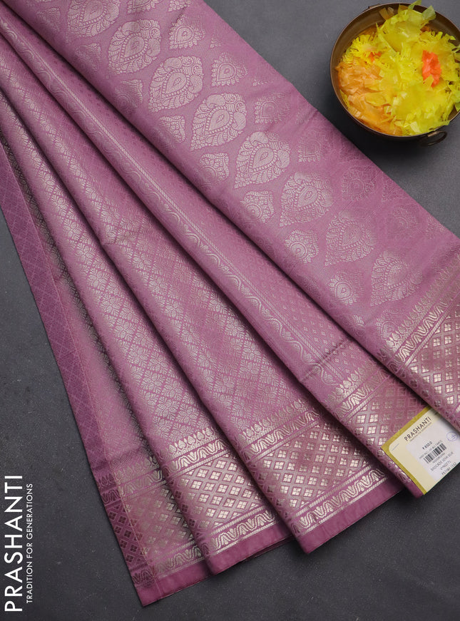 Semi soft silk saree mild purple with allover zari woven brocade weaves -Without blouse