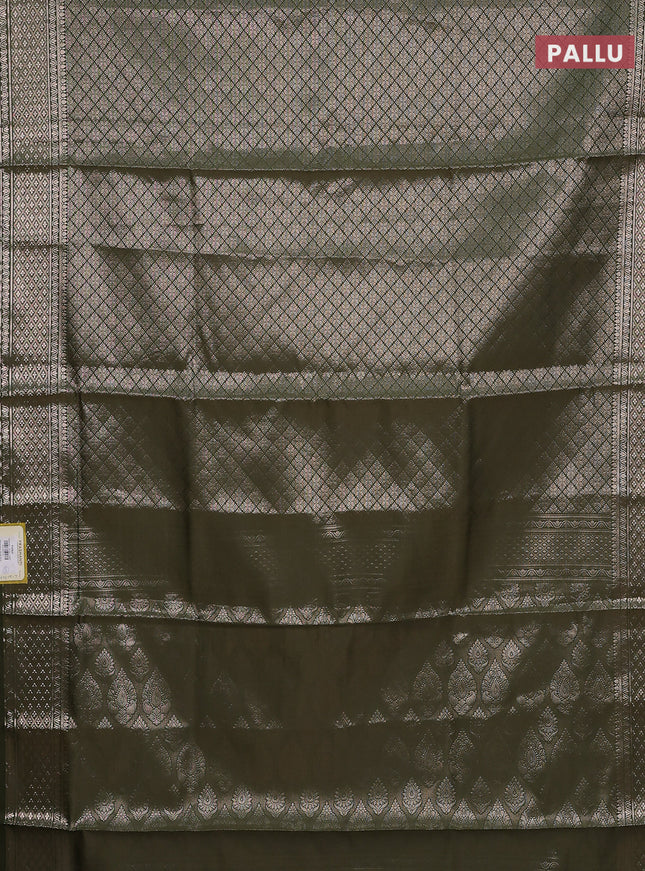 Semi soft silk saree sap green with allover zari woven brocade weaves -Without blouse