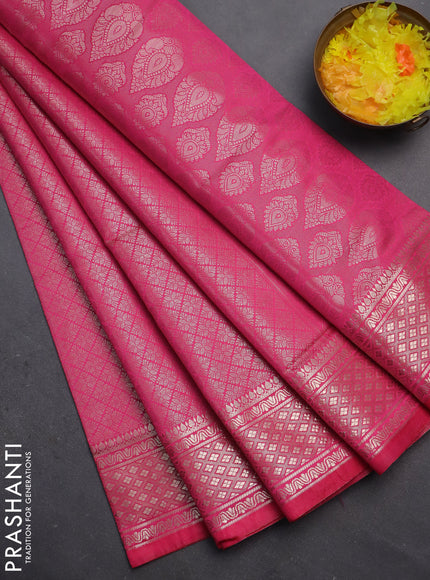 Semi soft silk saree pink with allover zari woven brocade weaves -Without blouse