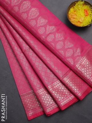 Semi soft silk saree pink with allover zari woven brocade weaves -Without blouse