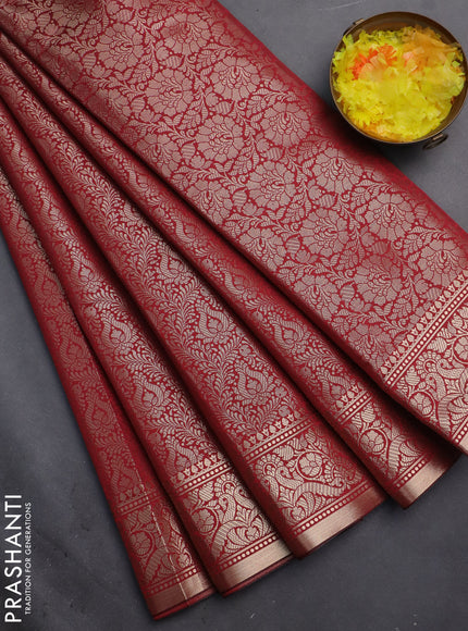 Semi soft silk saree maroon with allover zari woven brocade weaves -Without blouse