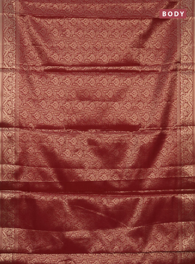 Semi soft silk saree maroon with allover zari woven brocade weaves -Without blouse