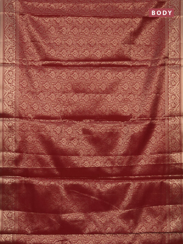 Semi soft silk saree maroon with allover zari woven brocade weaves -Without blouse