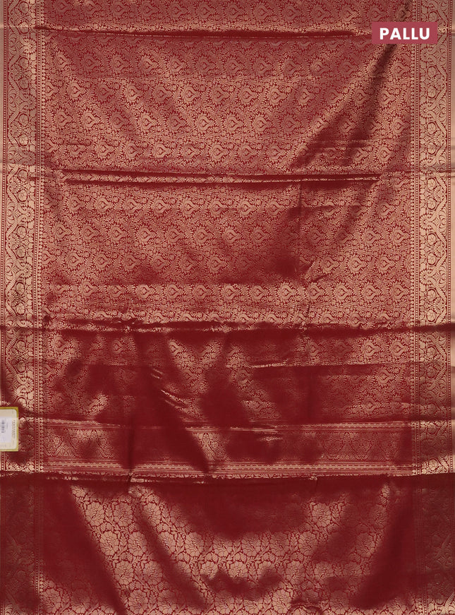 Semi soft silk saree maroon with allover zari woven brocade weaves -Without blouse