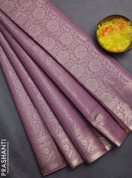 Semi soft silk saree mild purple with allover zari woven brocade weaves -Without blouse