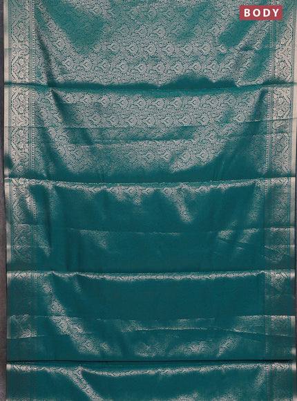 Semi soft silk saree teal blue with allover zari woven brocade weaves -Without blouse