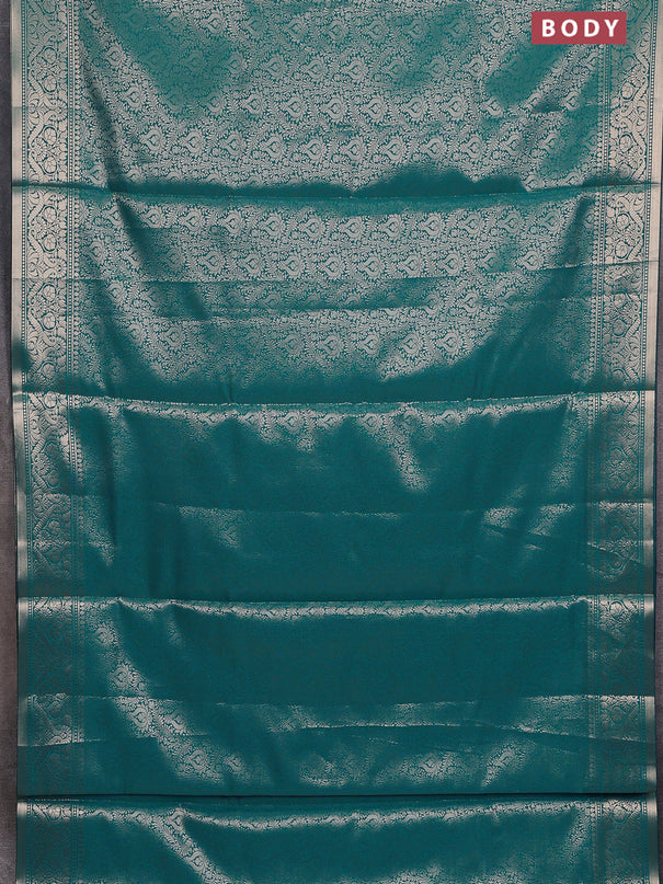 Semi soft silk saree teal blue with allover zari woven brocade weaves -Without blouse