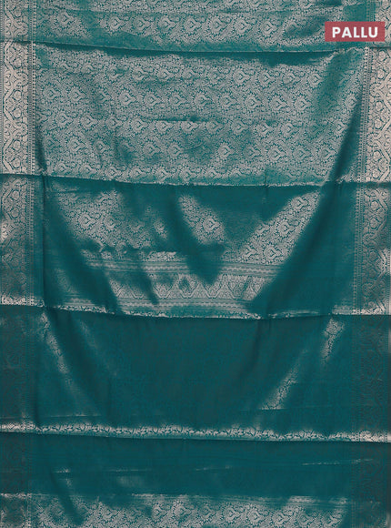 Semi soft silk saree teal blue with allover zari woven brocade weaves -Without blouse
