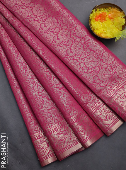 Semi soft silk saree pink with allover zari woven brocade weaves -Without blouse