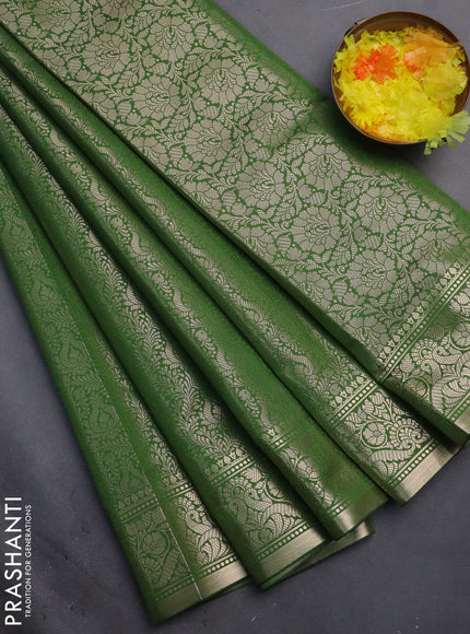 Semi soft silk saree sap green with allover zari woven brocade weaves -Without blouse