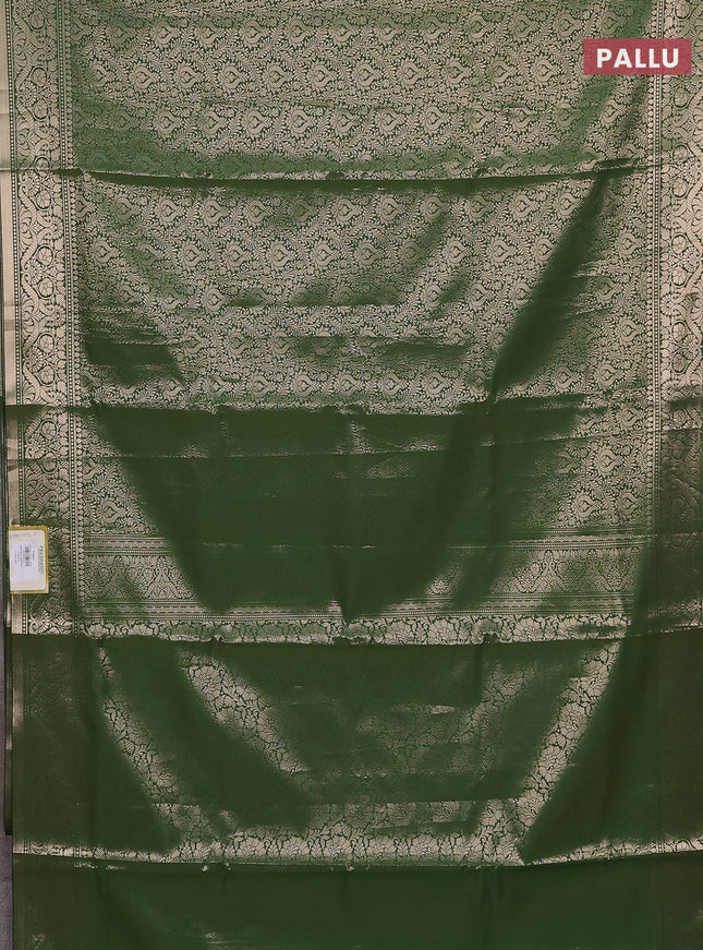 Semi soft silk saree sap green with allover zari woven brocade weaves -Without blouse