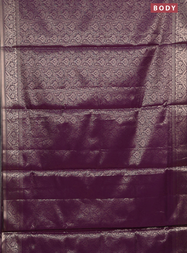 Semi soft silk saree deep purple with allover zari woven brocade weaves -Without blouse