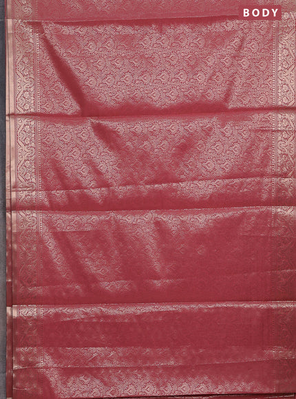 Semi soft silk saree peach pink with allover zari woven brocade weaves -Without blouse