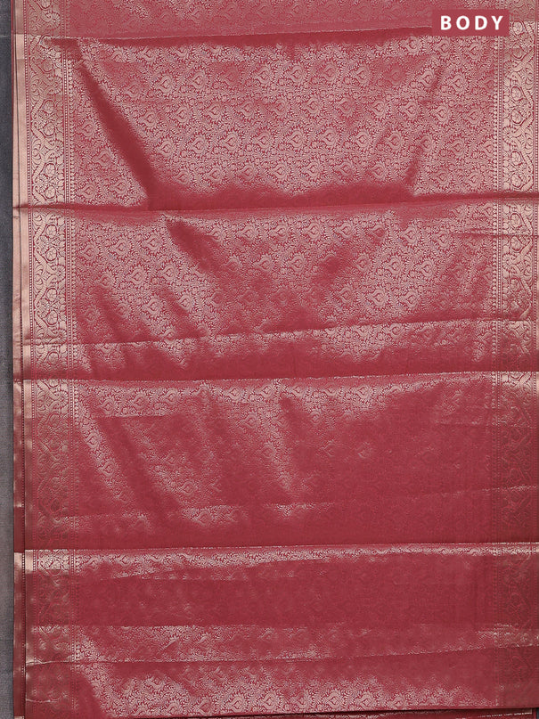 Semi soft silk saree peach pink with allover zari woven brocade weaves -Without blouse