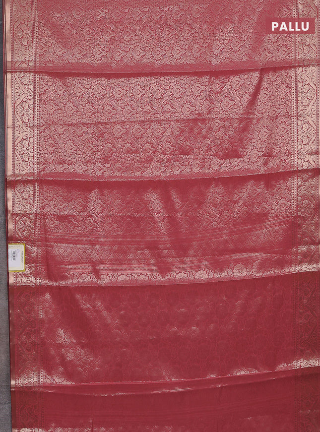 Semi soft silk saree peach pink with allover zari woven brocade weaves -Without blouse