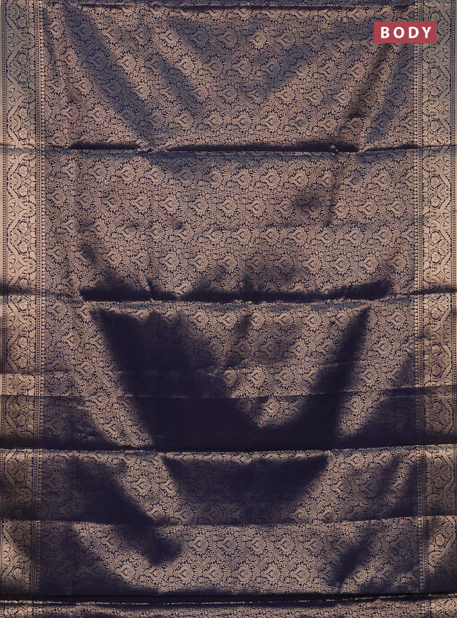 Semi soft silk saree dark blue with allover zari woven brocade weaves -Without blouse