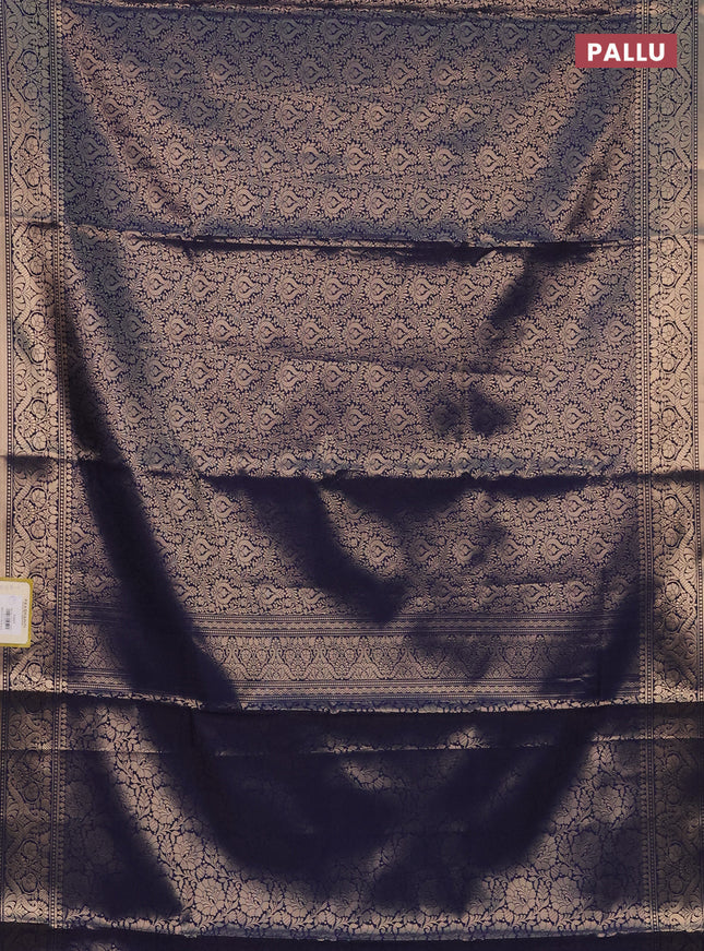 Semi soft silk saree dark blue with allover zari woven brocade weaves -Without blouse