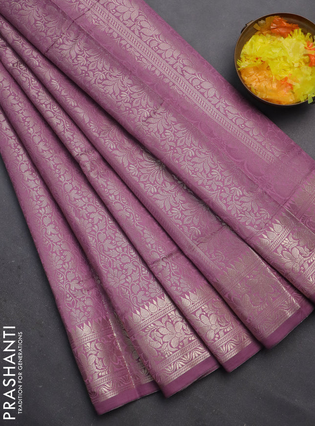 Semi soft silk saree mild purple with allover zari woven brocade weaves -Without blouse
