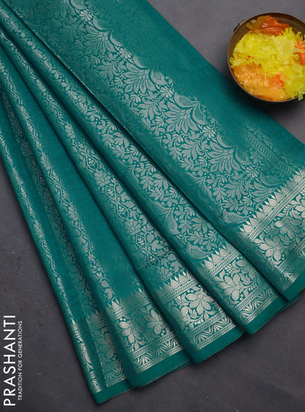 Semi soft silk saree teal blue with allover zari woven brocade weaves -Without blouse