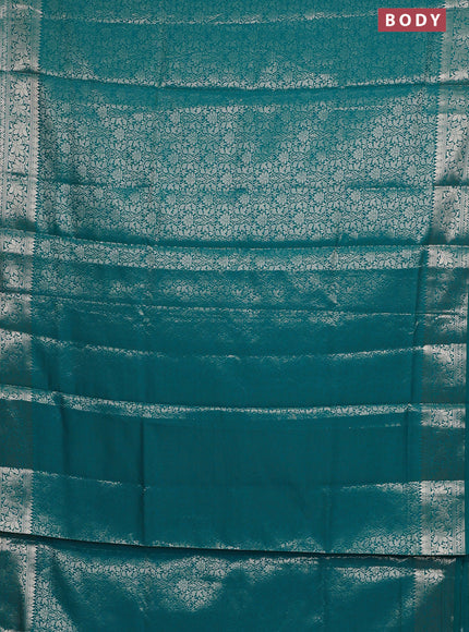 Semi soft silk saree teal blue with allover zari woven brocade weaves -Without blouse