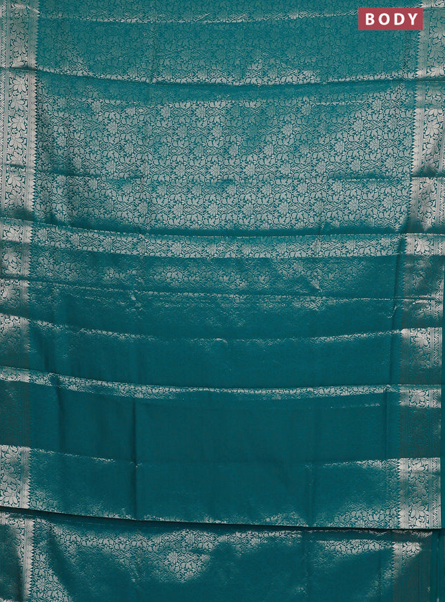 Semi soft silk saree teal blue with allover zari woven brocade weaves -Without blouse