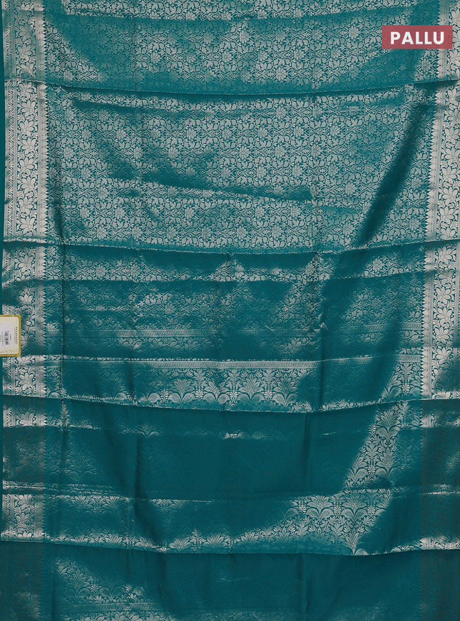 Semi soft silk saree teal blue with allover zari woven brocade weaves -Without blouse