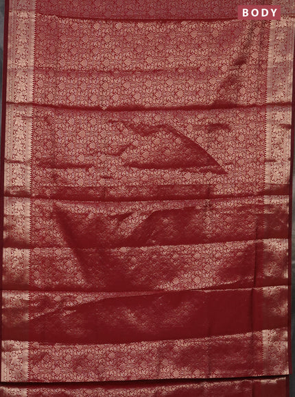 Semi soft silk saree maroon with allover zari woven brocade weaves -Without blouse