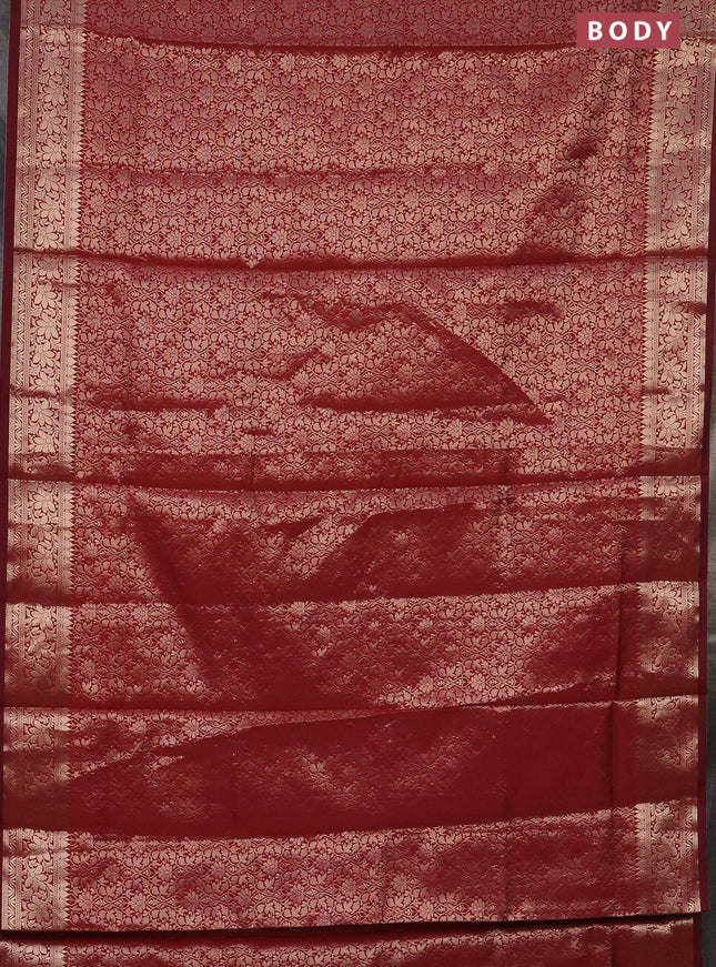 Semi soft silk saree maroon with allover zari woven brocade weaves -Without blouse