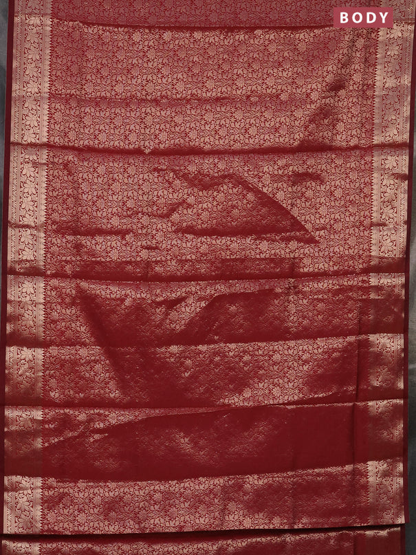 Semi soft silk saree maroon with allover zari woven brocade weaves -Without blouse