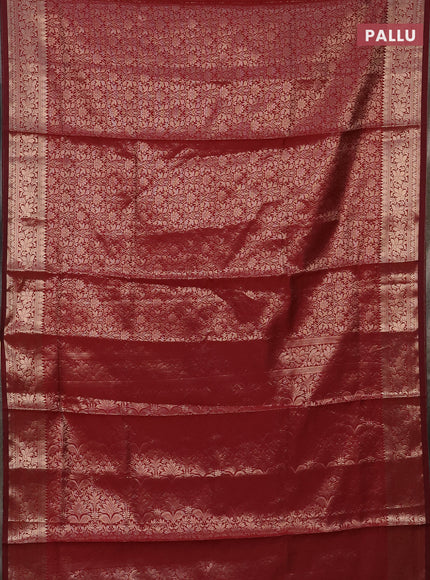 Semi soft silk saree maroon with allover zari woven brocade weaves -Without blouse