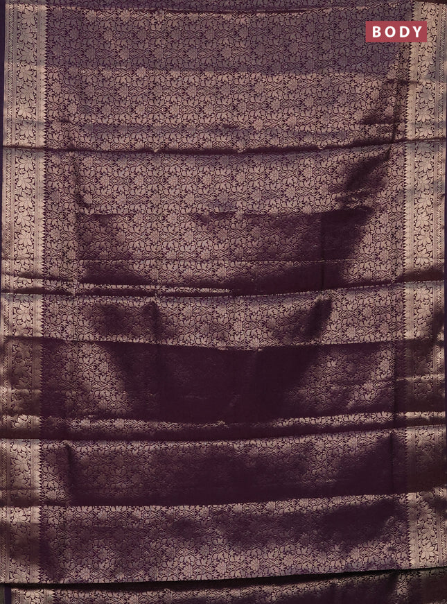 Semi soft silk saree deep purple with allover zari woven brocade weaves -Without blouse