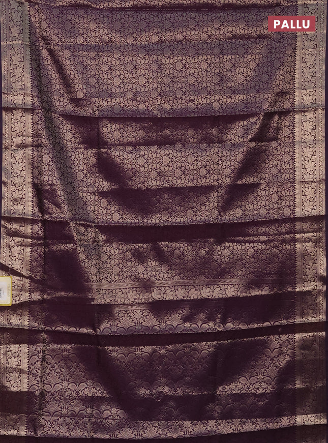 Semi soft silk saree deep purple with allover zari woven brocade weaves -Without blouse