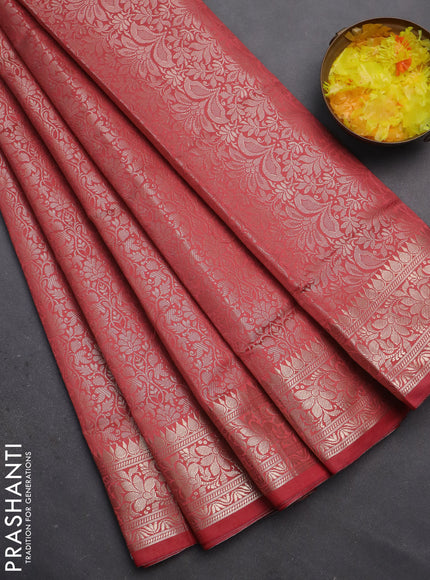 Semi soft silk saree peach shade with allover zari woven brocade weaves -Without blouse