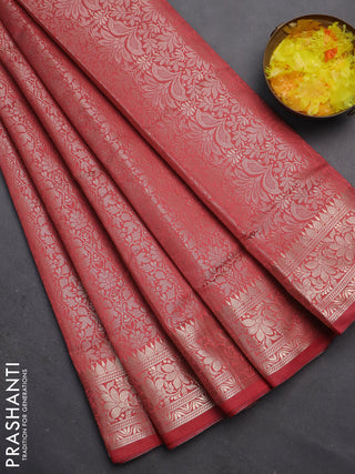 Semi soft silk saree peach shade with allover zari woven brocade weaves -Without blouse