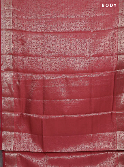Semi soft silk saree peach shade with allover zari woven brocade weaves -Without blouse