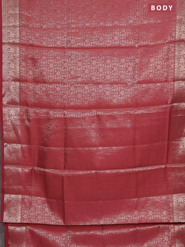 Semi soft silk saree peach shade with allover zari woven brocade weaves -Without blouse