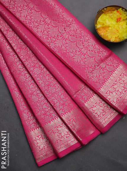Semi soft silk saree pink with allover zari woven brocade weaves -Without blouse