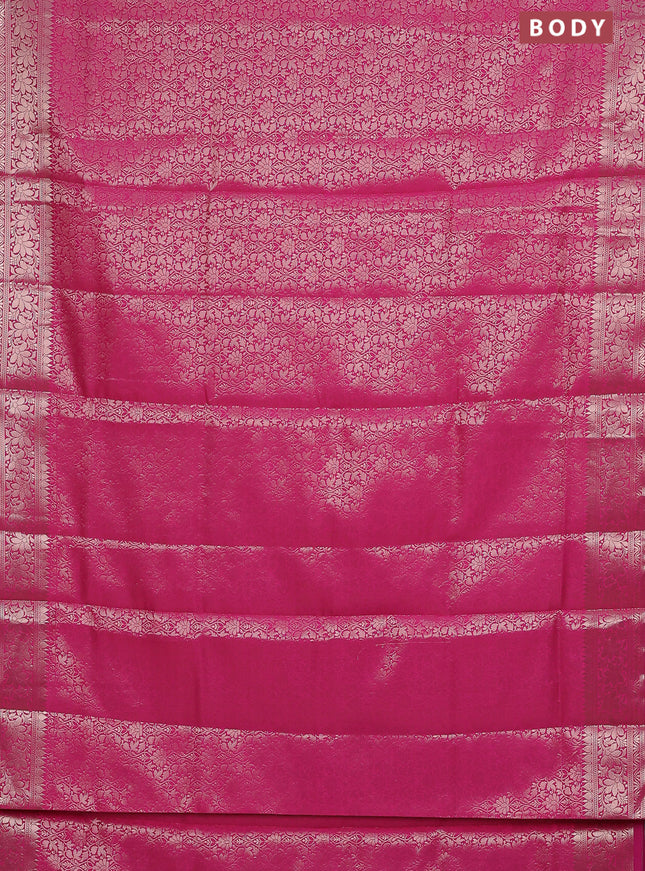 Semi soft silk saree pink with allover zari woven brocade weaves -Without blouse