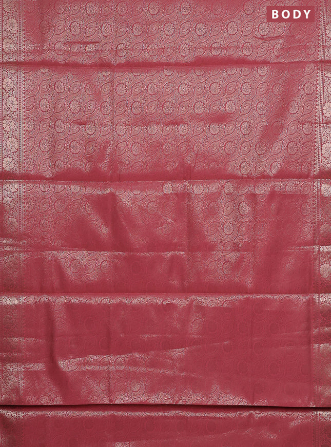 Semi soft silk saree peach pink with allover zari woven brocade weaves -Without blouse