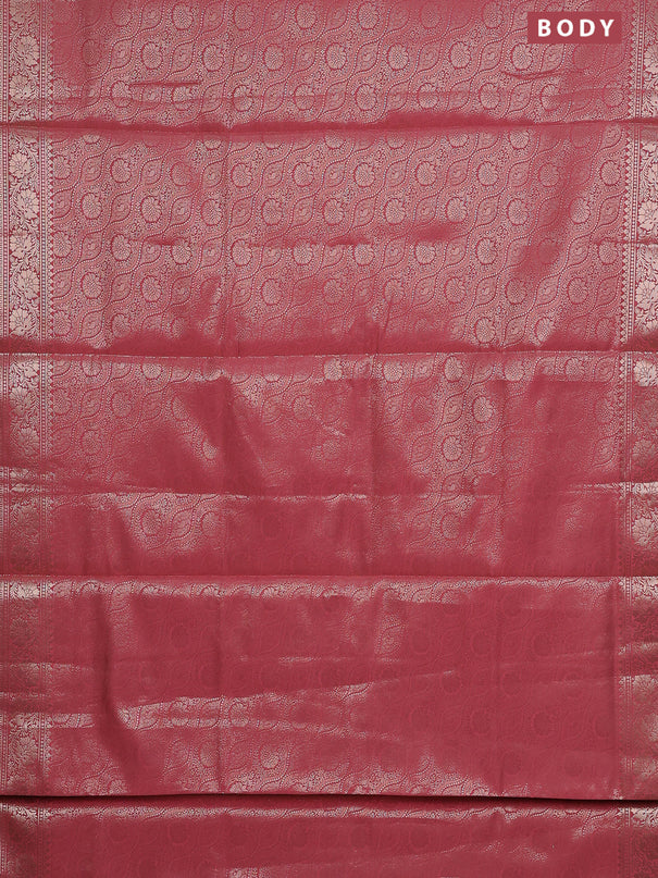 Semi soft silk saree peach pink with allover zari woven brocade weaves -Without blouse