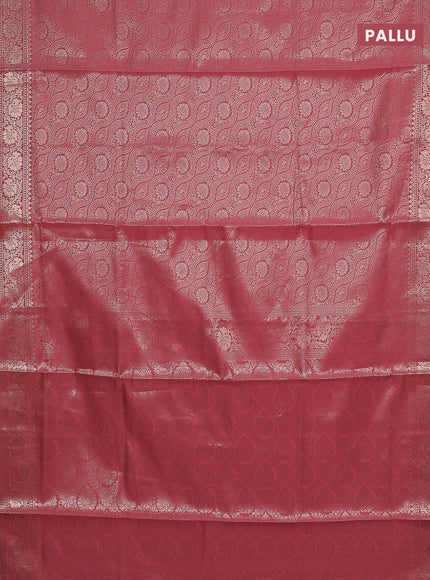 Semi soft silk saree peach pink with allover zari woven brocade weaves -Without blouse
