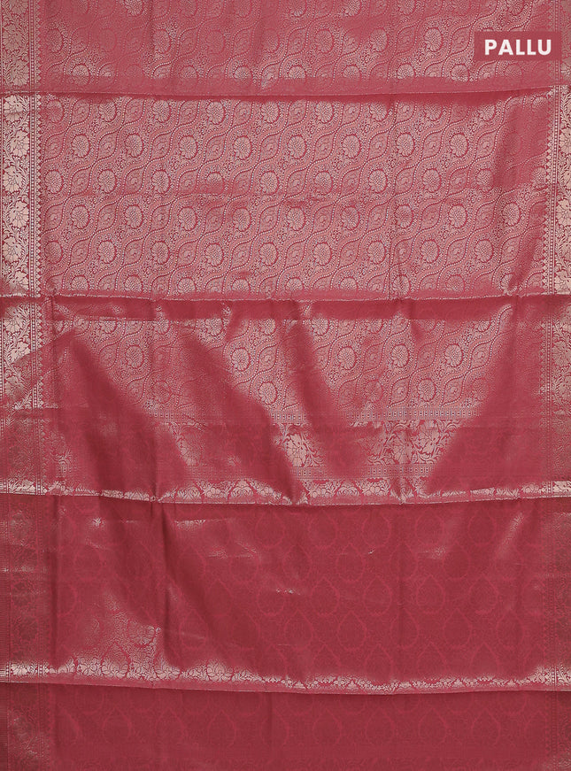 Semi soft silk saree peach pink with allover zari woven brocade weaves -Without blouse