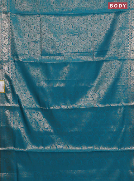 Semi soft silk saree teal blue with allover zari woven brocade weaves -Without blouse