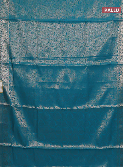 Semi soft silk saree teal blue with allover zari woven brocade weaves -Without blouse