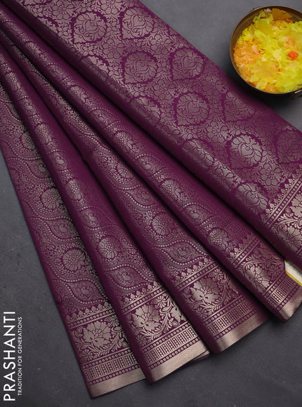 Semi soft silk saree deep purple with allover zari woven brocade weaves -Without blouse