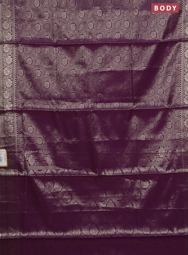 Semi soft silk saree deep purple with allover zari woven brocade weaves -Without blouse