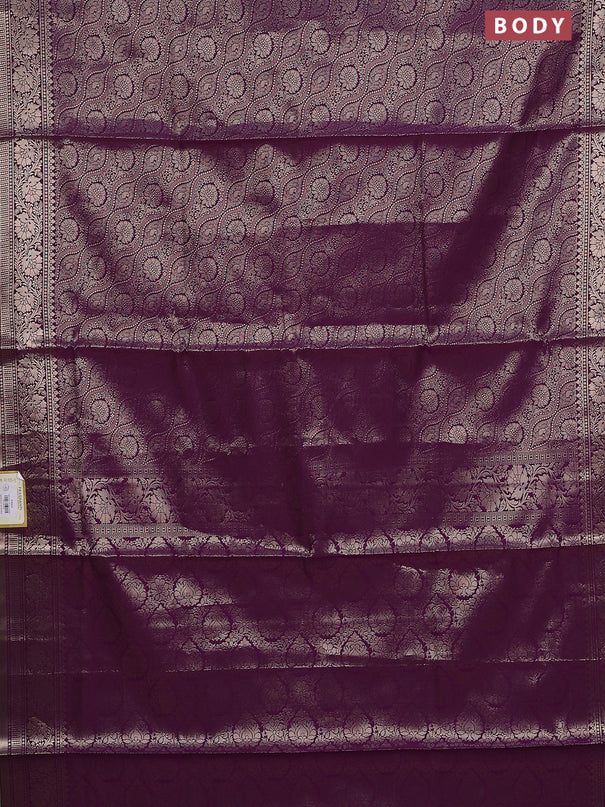 Semi soft silk saree deep purple with allover zari woven brocade weaves -Without blouse