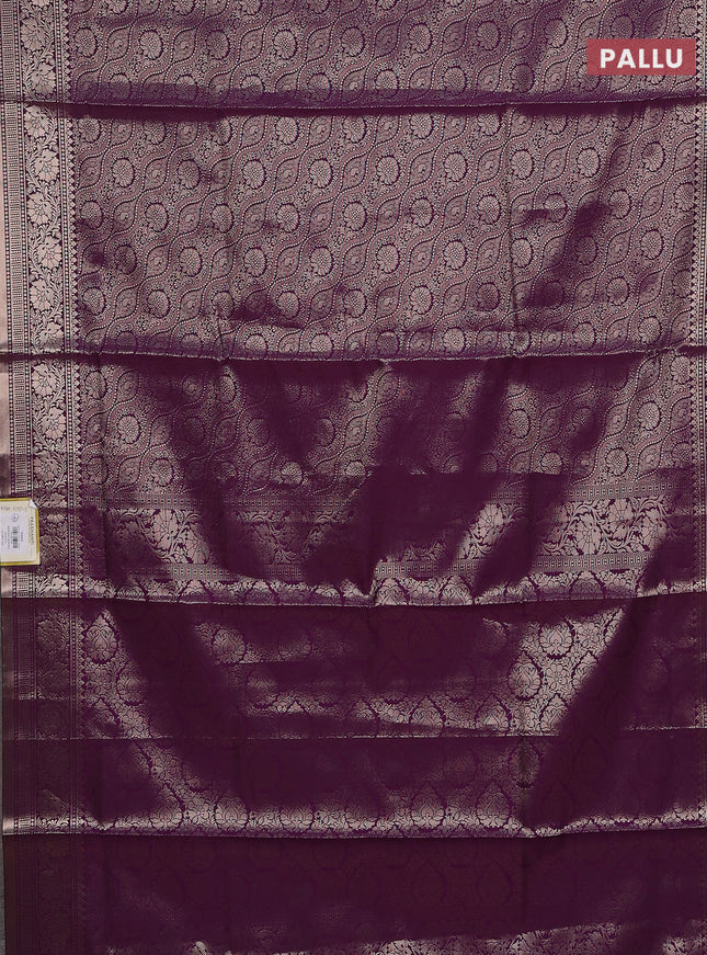 Semi soft silk saree deep purple with allover zari woven brocade weaves -Without blouse